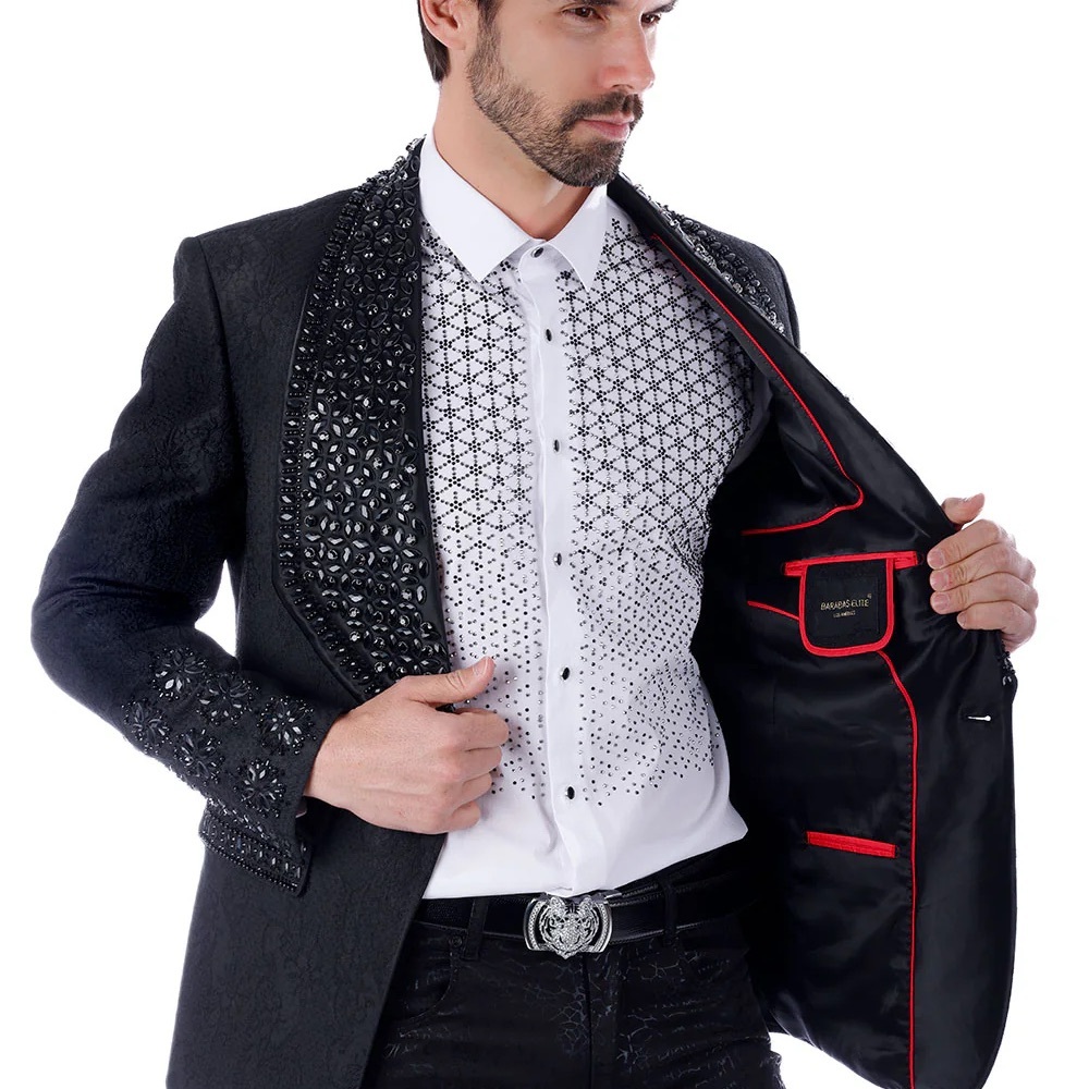 Elegant Black Embellished Men's Blazer - Picture 7 of 14